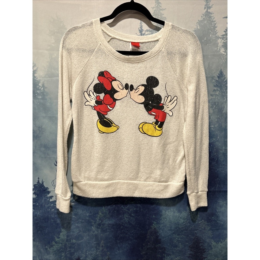 Disney Mickey & Minnie Kissing Knitted White Crewneck Sweater size Small